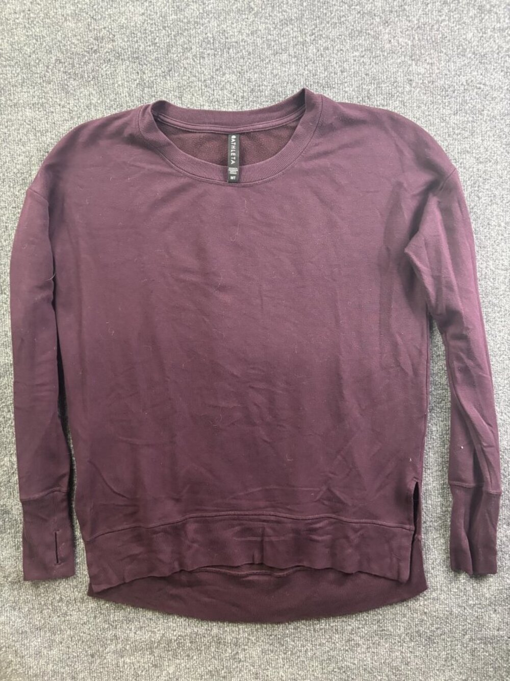 Athleta Sweatshirt Womens MT Tall Purple‎ Fleece Pullover Crewneck Thumbholes